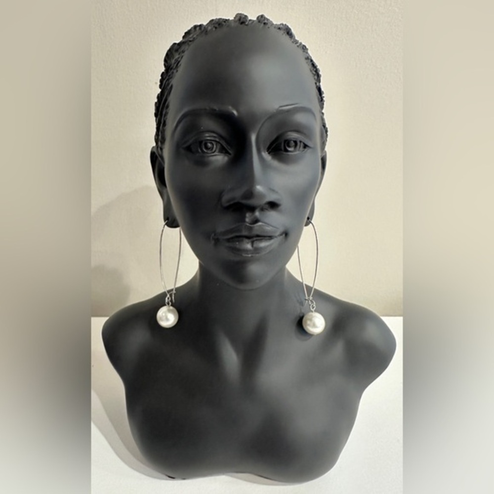 Vintage Pearl Drop Hoop Earrings - 2.5”